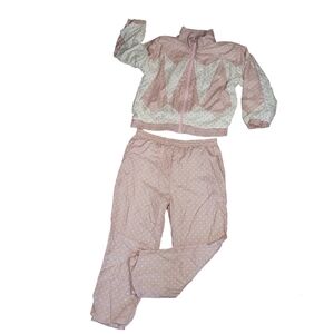 Vintage 80's pink and white polkadoted 2 piece track suit